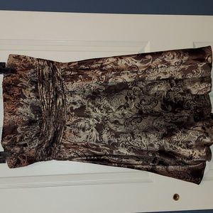 BCBGmaxazria brown cream silk strapless bubble dress with bow 12P